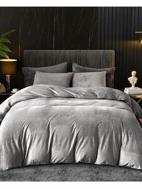 Velvet Douvet Cover Set in Gray Or. Blue KING